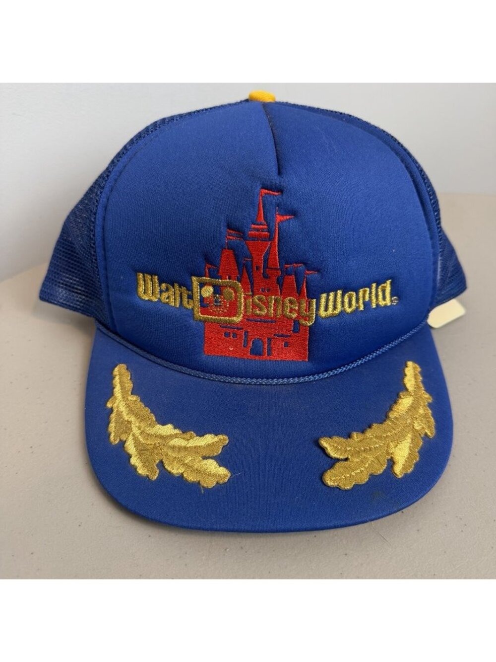 Vintage 1980s Walt Disney World Trucker Hat Snapback Castle NOS Tag Blue